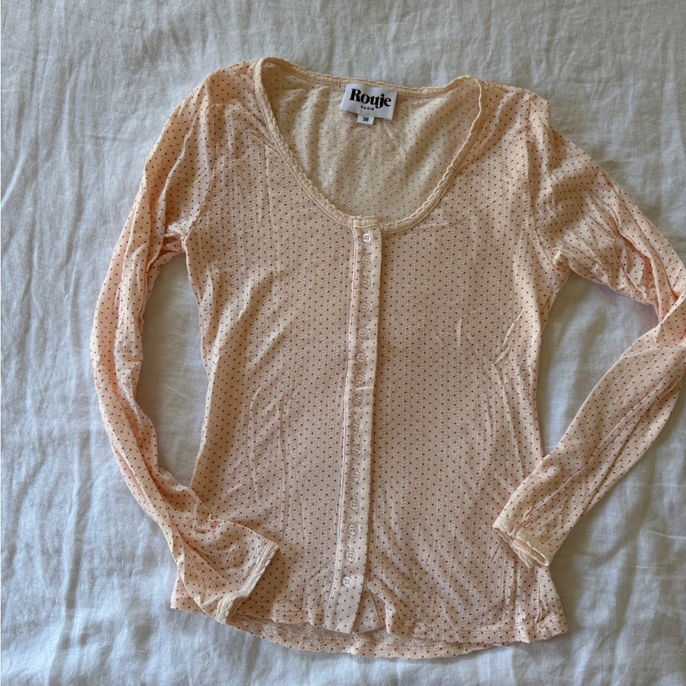 Rouje Light Peach Button-Up Blouse